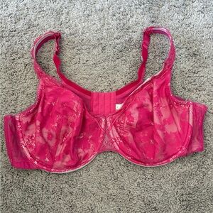 Cacique Bold Pink Floral Lace Lined Underwire Bra in Diva Pink Size 44D